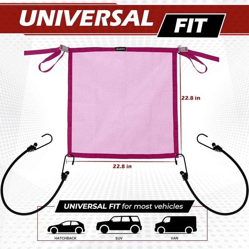 CEMZENFIX Universal Dog Car Net Barrier – Sturdy Mesh, Easy Install, Breathable Design, Easy to Clean, Flexible Bungee Cords for Adjustable Fit 23"×23" (Rose Red) - Image 2